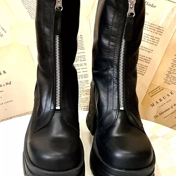 Free People Myles Zip Front Boot Chunky Platform Black Leather - Picture 7 of 12